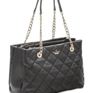 Kate Spade Quilted Black Shoulder Bag with Gold Chain